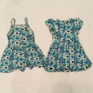 Kate Quinn Blue and Cream Floral Twin Coordinating Dresses